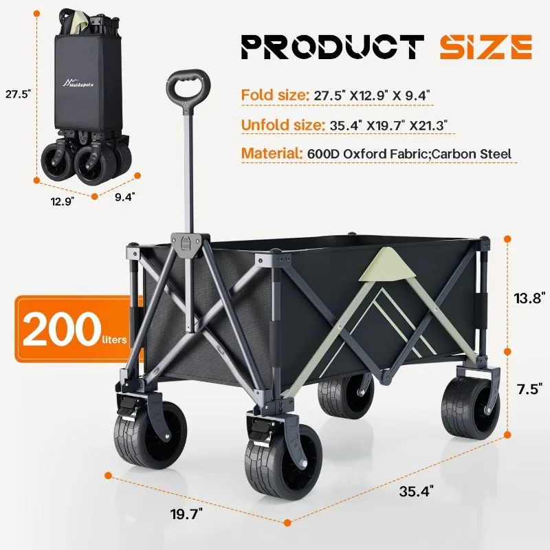 Wagons Carts Foldable, Collapsible Wagon,Wagon with Table Top,Beach Wagon with Big Wheels for Sand,Camping Sports Garden