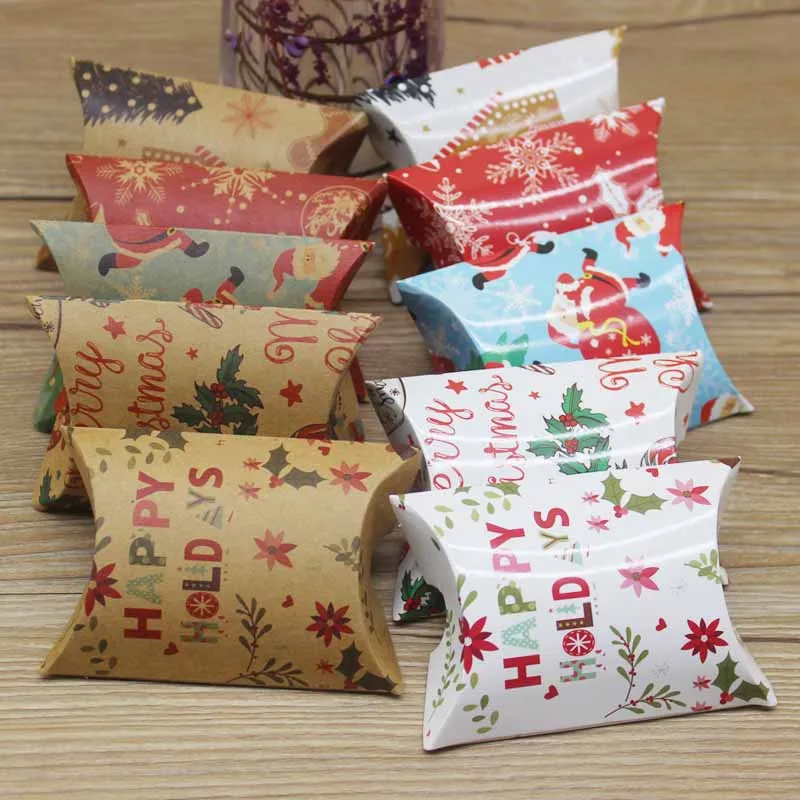 500x Xmas Candy Gift Box Bag Pillow Favor Kraft Paper Gift Favour Wedding Party