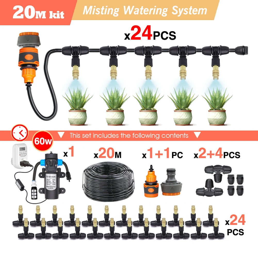 Nebulizzatore Giardino da Esterno con Pompa, Sisteme Irrigazione Giardino con Ugelli Nebulizzatori Sisteme di Raffreddamento per Patio, Giardino, Prato Inglese, Fiore, Esterno, Serra (Size : 18m/59ft