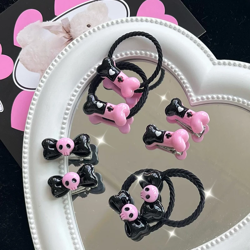 

Cartoon Skeleton Bow Knot Bone Love Hair Clip Hair Ties For Women Cute Fun Dark Lolita Hair Ties Aesthetics Hair Accessories