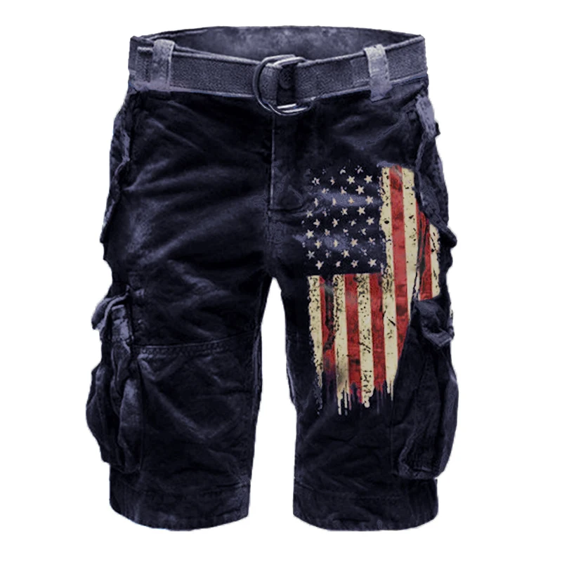 Men's Fashion Overalls 3D Printing Imitation Denim Design Multi-Pocket Trend Selling Graphic Printed Casual Shorts