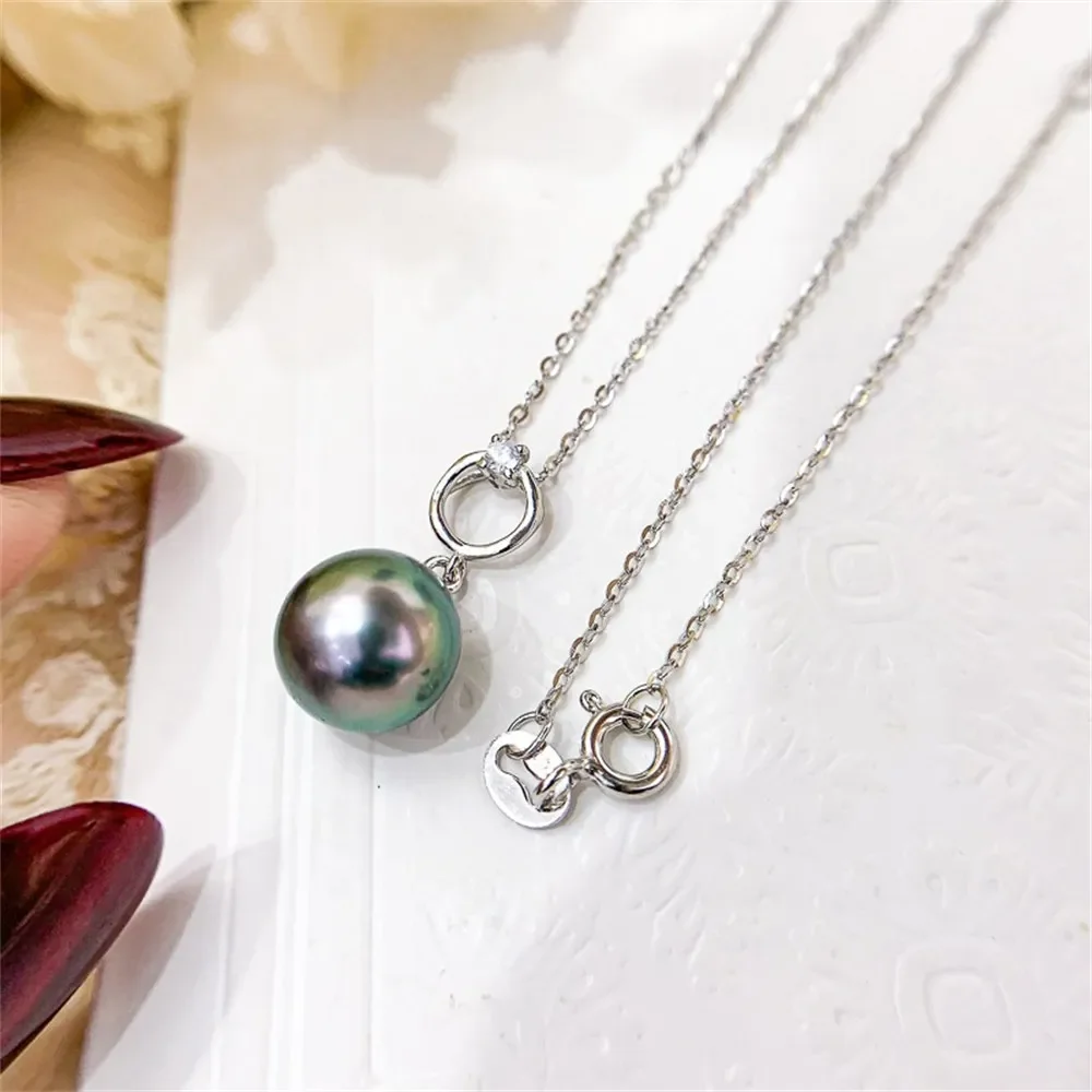 

DIY Pearl Accessories S925 Sterling Silver Chain Empty Tray K Gold Pendant with Silver Chain Fit 8-10mm Round Beads L017