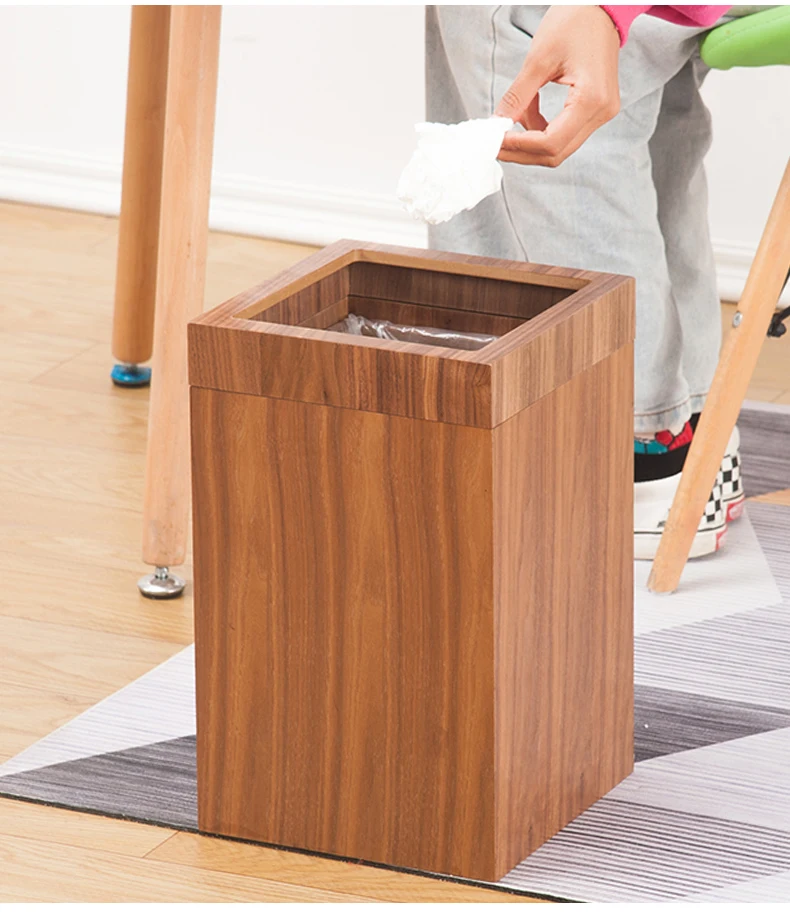 Contenedor de basura estrecho de madera de nogal, cubo de basura  rectangular duradero para el hogar, cesta de papel de desecho simple de  madera