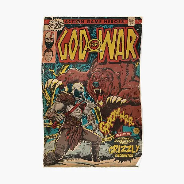 

God Of War Ragnarok Bear Fight Comic B Poster Decoration Picture Wall Art Home Modern Vintage Room Painting Funny No Frame