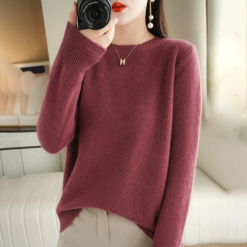 

2023 New Cashmere Sweater Women Long Sleeve Autumn and Winter Warm Loose Knit Pullover Solid Color Cashmere Base