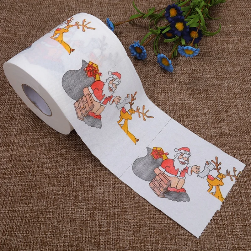1 pc Christmas Creative Paper Towel Pattern Printed Roll Paper Toilet paper napkins