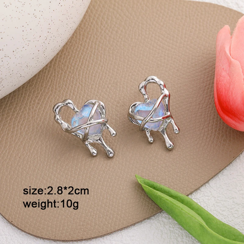 Herz-Ohrringe für Damen, bunte Emaille-Kristall-Liebesherz-Ohrringe, süße koreanische Mode, weibliche Hängeohrringe, Aretes De Mujer – Detail 12