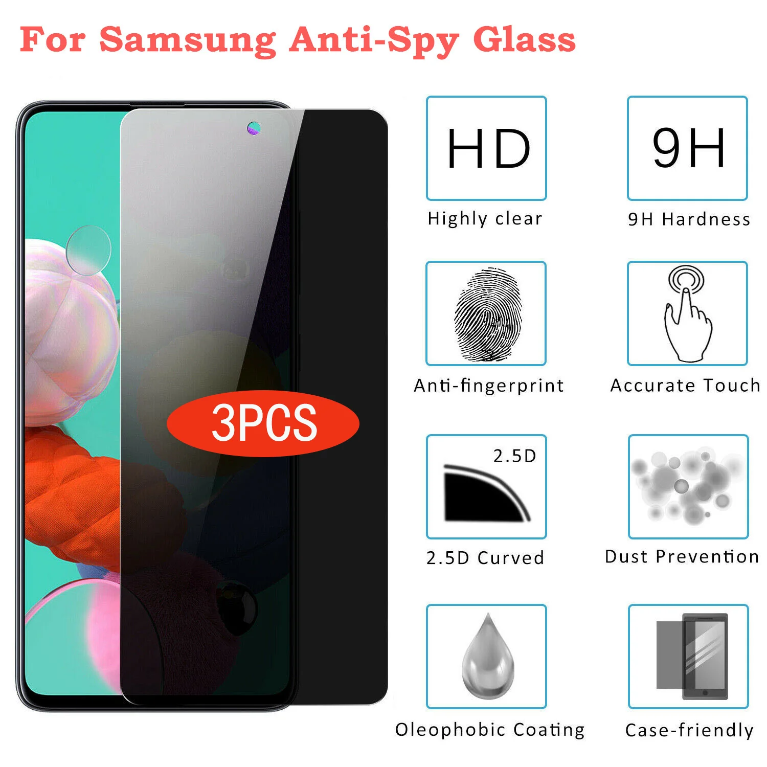 samsung Privacy Screen Protector 3pcs Anti-spy Tempered Glass