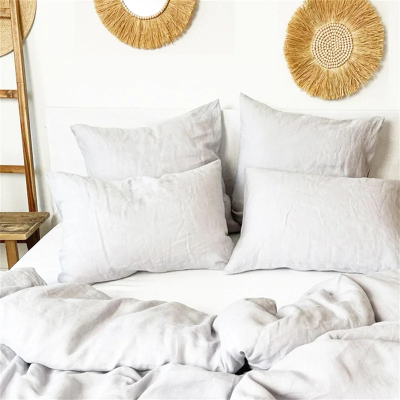 

100% Pure Linen Farmhouse Bedding Set Queen King Size Breathable Quilt Cover Set (1 duvet covert,1 flat sheet and Pillowcases)