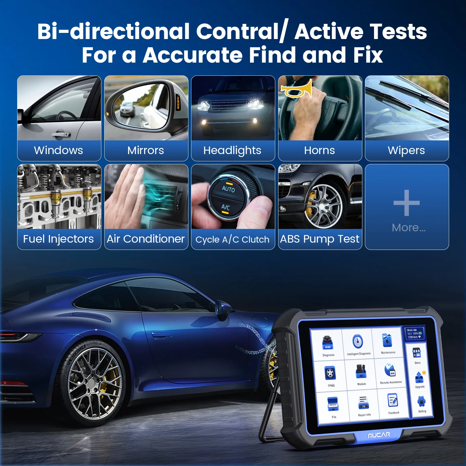 글로벌 버전 MUCAR VO8 전문 Obd2 진단 도구 OE 레벨 전체 시스템 진단 Obd 2 스캐너 ECU 코딩 양방향 활성 테스트 도구 34 재설정 64GB ROM 저장