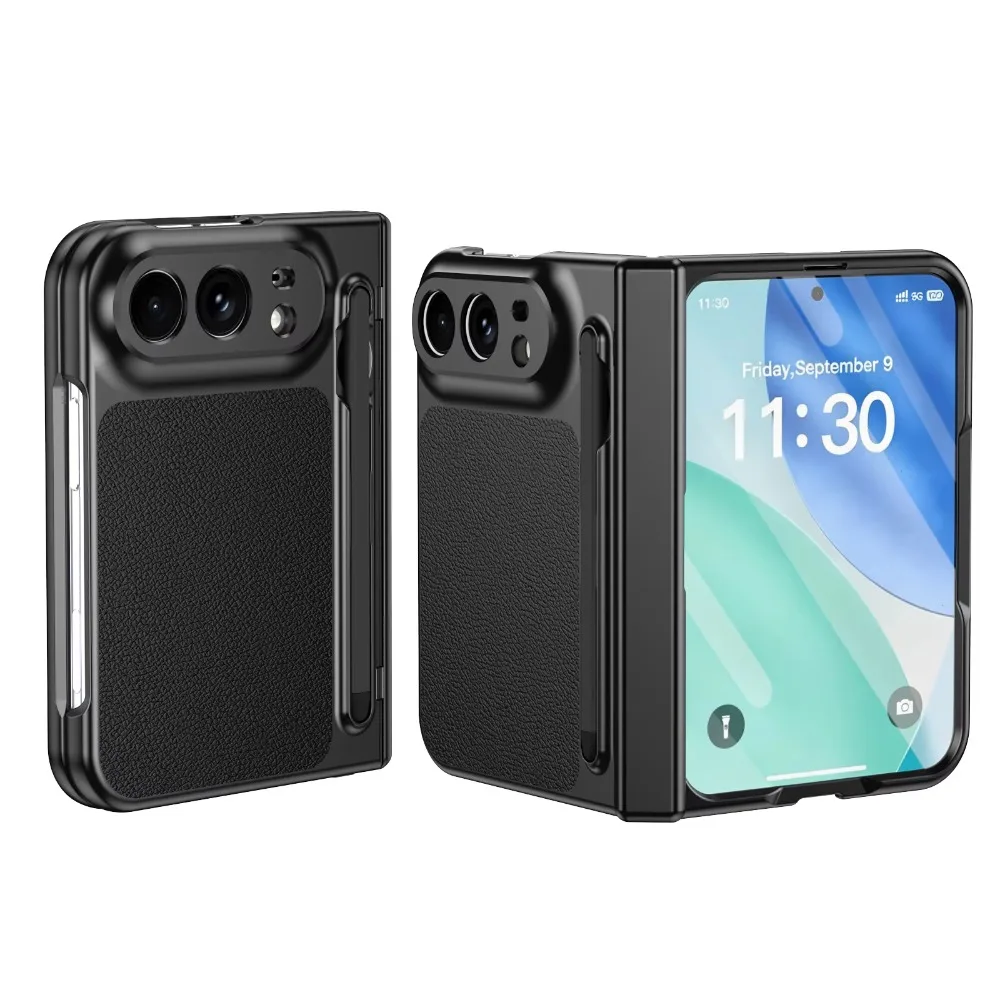 Leather Phone Case with Hinge Protection & Built-in Screen Protector