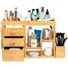 Bamboo Makeup Organizer with 3 Drawers & 12-Grid Lipstick Holder, Desk Bamboo Vanity Jewelry Organizer 3