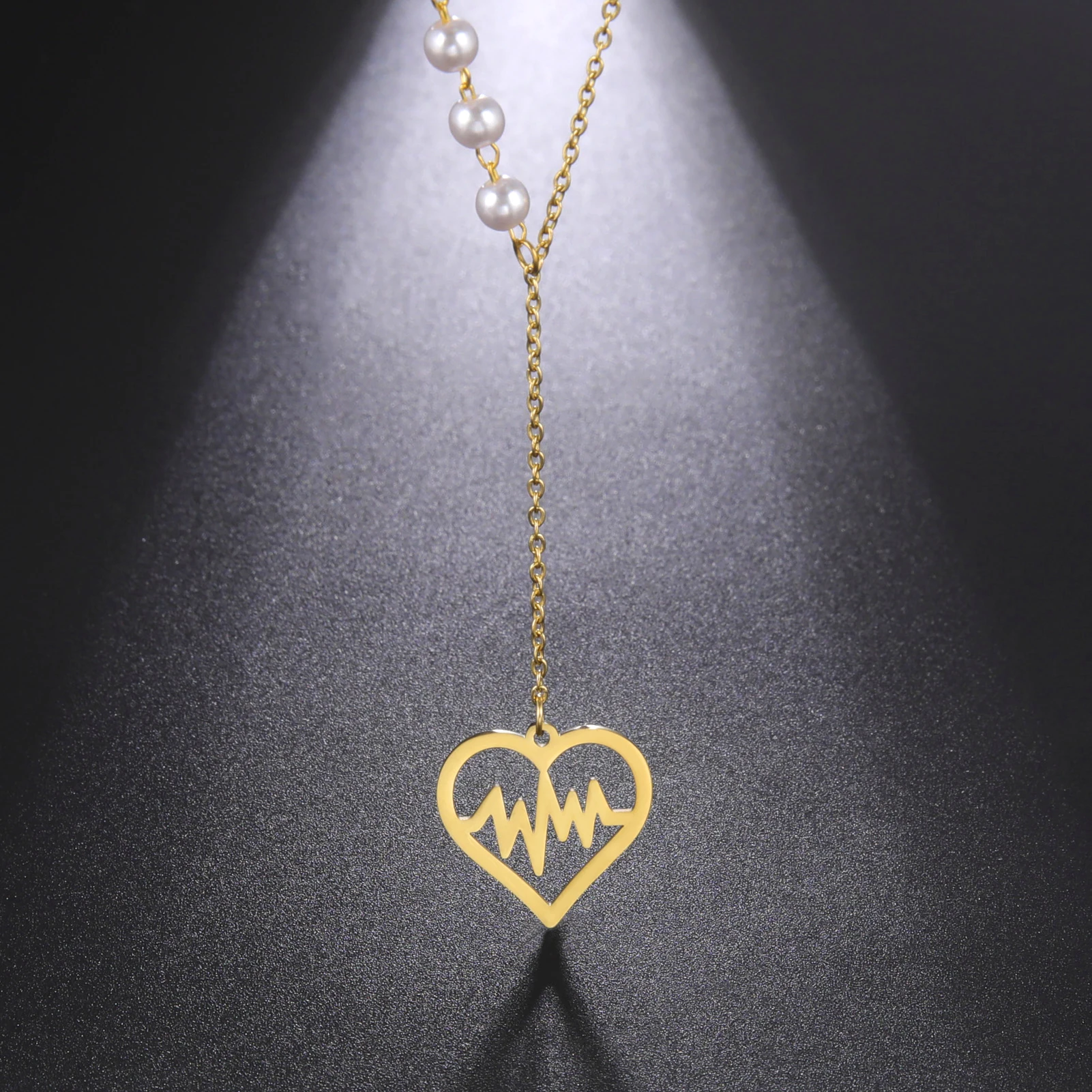 

Ожерелье с полым электрокардиограммой для женщин, цепочка из нержавеющей стали с бусинами, милый стиль, модный фестиваль, искусственные ювелирные изделия, подарки, Новинка