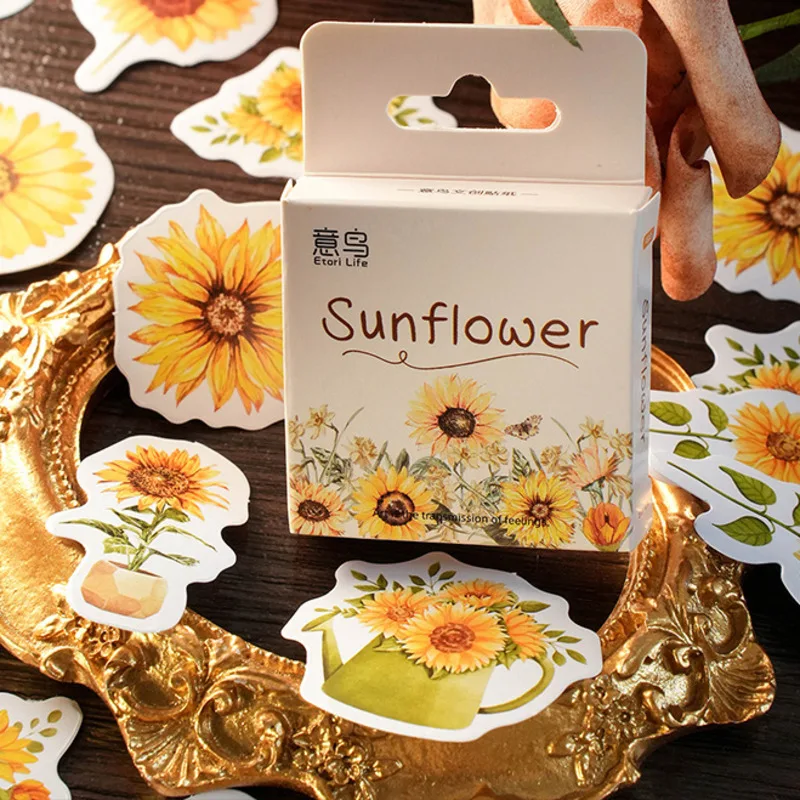 

46sheet Sunflower Boxed Stickers Decorative Scrapbooking Flowers Diary Stationery Album Phone Journal Planner Stickers