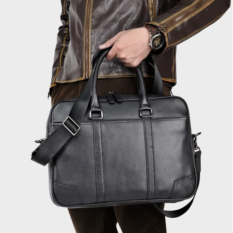 

Fit For 14 inch Laptop Shoulder Bag Genuine Leather Briefcase Casual Office Business Handbag Messenger Bags For Men Women