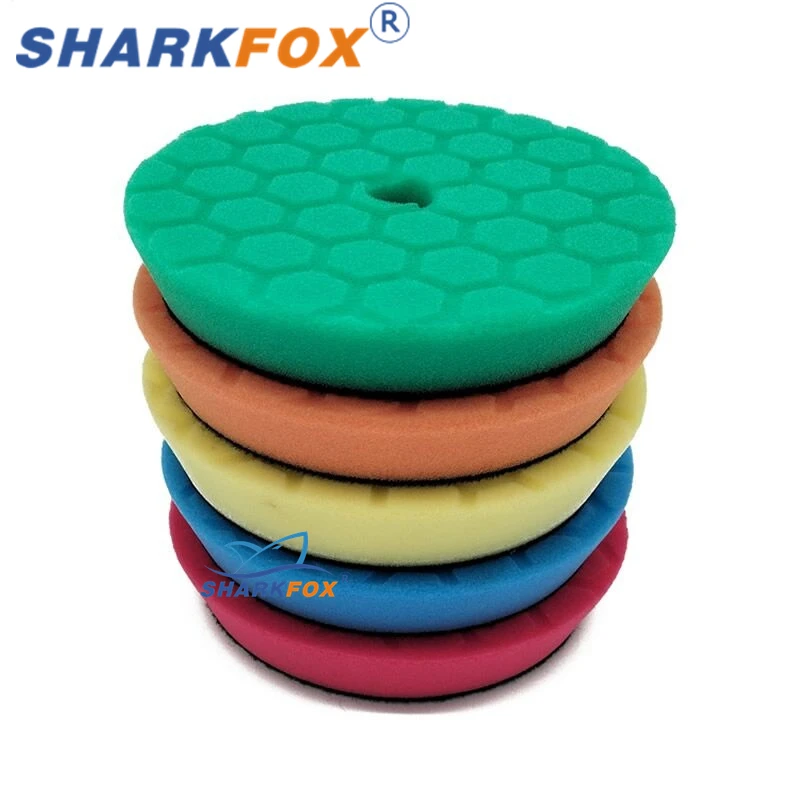 Sharkfox 5"(125mm)/6"(150mm) Hex-Logic Sponge ing Polishing Pads For DA/RO/GA Car er Polisher