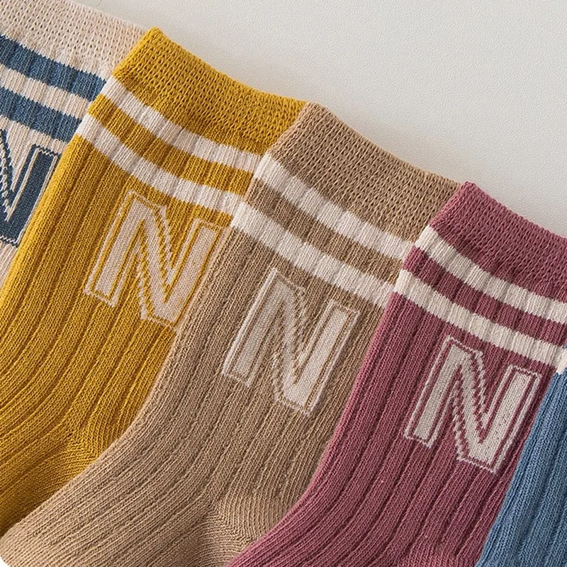 Baby Cotton Kids Knit Soft Fashion Letter Socks Middle Tube Stockings Long Socks for Infant Toddler Boys Girls Casual Home Socks