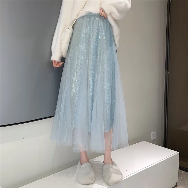 

Pleated Skirts Women Autumn New Patchwork All-match Elegant Ladies Design Fashion Mid-calf High Waist Cozy Casual Korean Faldas