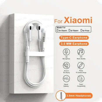 Cuffie cablate da 3,5 mm per Xiaomi Mi 15 14 17 Pro Max Auricolari in-ear Redmi Nota 13 12 11 10 Pad POCO F8 Tipo C Auricolare