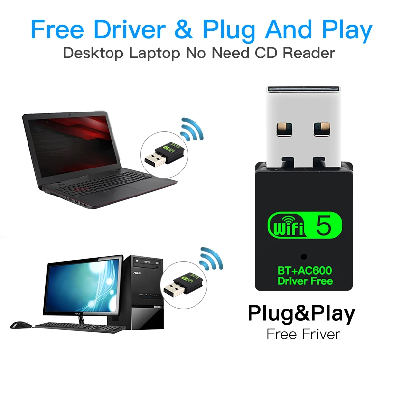Dual-Band USB Wireless & Bluetooth 5.0 Adapter - High-Speed 600Mbps, Driver-Free