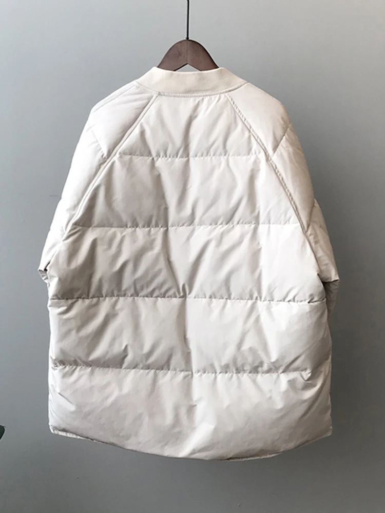 QOERLIN Vintage Zipper Baseball Cotton Puffer Jacket Women Winter New Korean Casual Loose Thicken Warm Coat with Pocket Overcoat