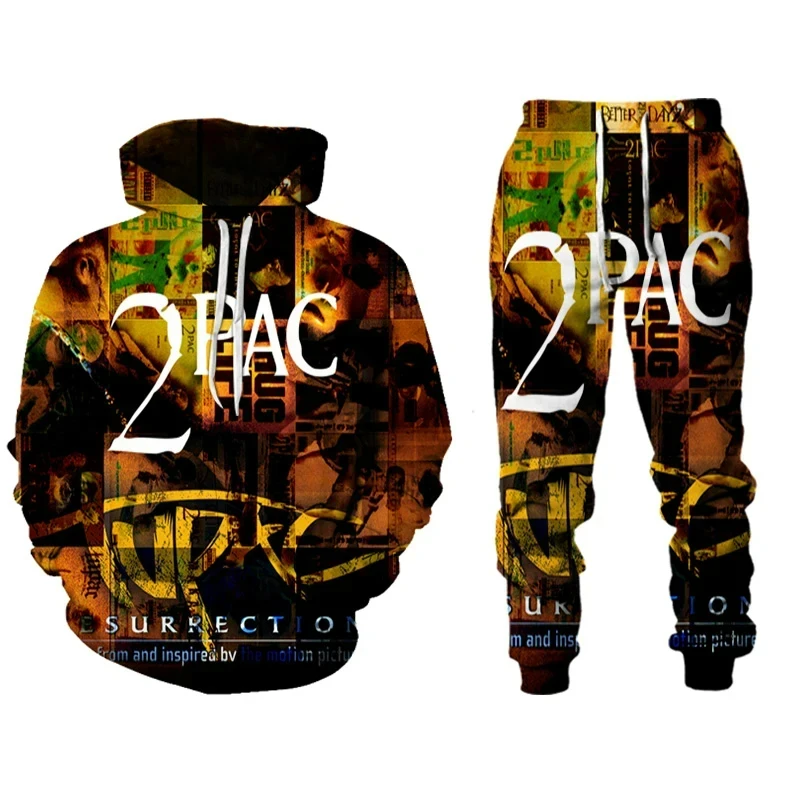 Rap Singer 2 PAC Tupac 3D Printed Hoodie Suit Men Sweatshirts Sweatpants Casual Fashion Two Piece Tracksuit Set Men's Clothing 5