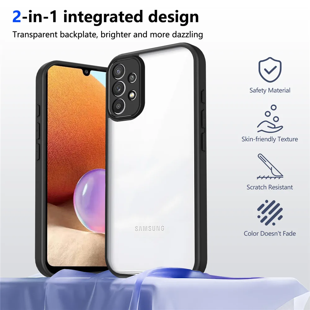 Luxury Matte Shockproof Phone Case with Clear Acrylic Back Cover