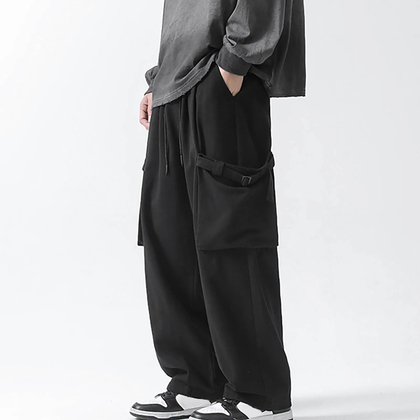 

Men Oversized Cargo Pants Fit Lightweight Stretch Elastic Waist Drawstring Joggers Pants With Multi Pockets Fashion Street Suits
