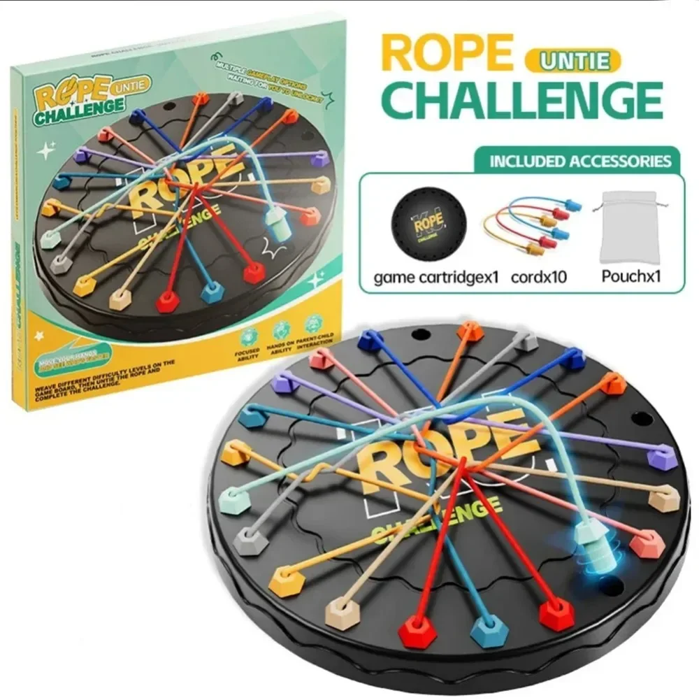 Children's Rope Knots Sensory Social Board Game Logical Thinking Challenge Table Game Color Sorting with 10 Ropes