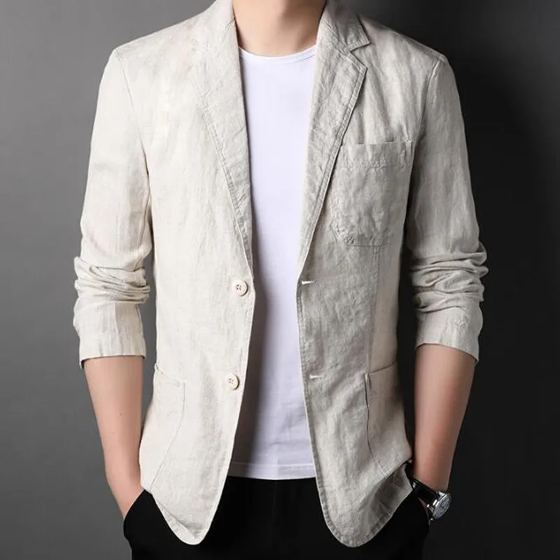 

Fashion Men's Cotton Linen Blazer Jacket Spring Autumn Solid Slim Casual Business High Quality Suit Coat Male