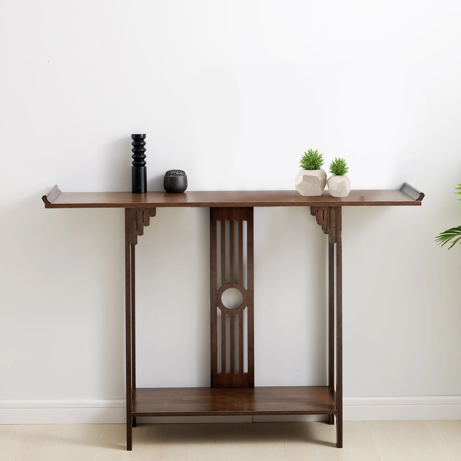 CNCEST Wood Console Table 2-Tier Narrow Entrywaty Table Long Sofa Long Accent End Sideboard