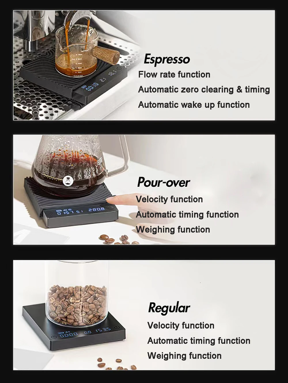 1pc New Timemore mini black mirror Italian coffee electronic scale touchable scale electric drip coffee pot