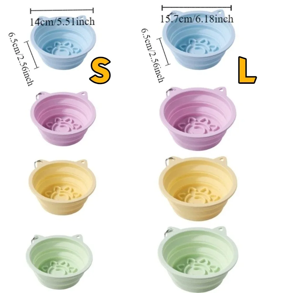 Macaron Color Folding Portable Pet Bowl Silicone with Hanging Hook Slow Food Feeder Suction Cup Pet Food Water Bowl Travel