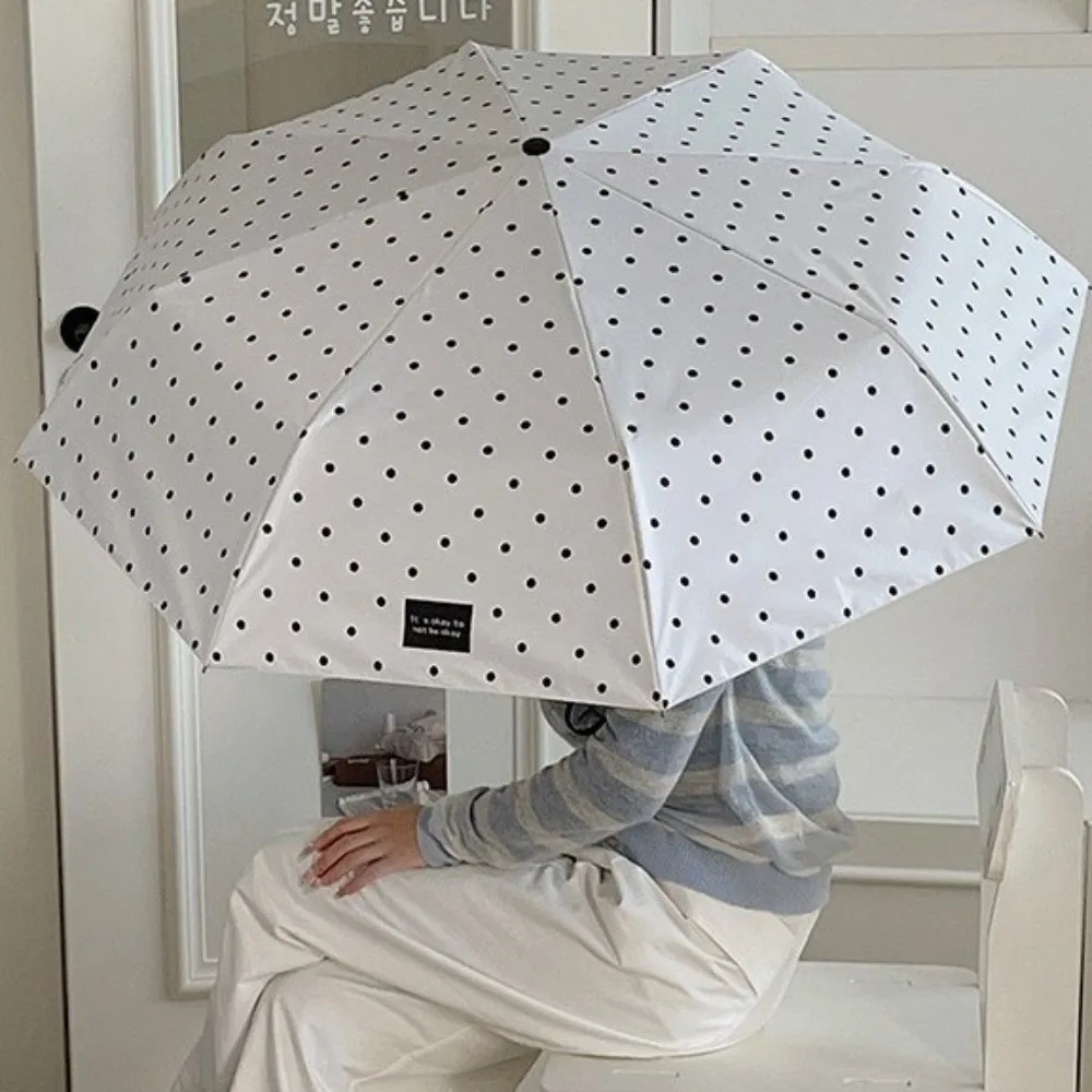 Windproof Polka Dot UV Protection Sun Umbrella with U-Shaped Handle