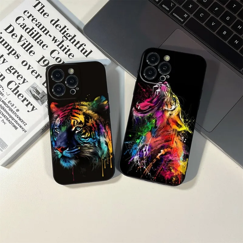 Модный чехол для телефона с изображением животного тигра для IPhone 14 13 11 12 Pro 8 7 Plus X 13 Pro MAX XR XS MINI SE 2020, черные чехлы