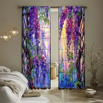2 pezzi di tende stampate con fiori di glicine, tende con busta 30*65, camera da letto e soggiorno, decorazione della stanza, decorazione della casa 1