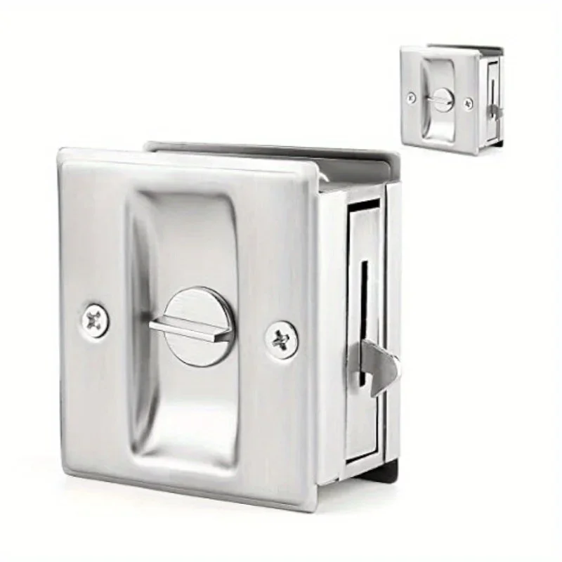 1pc Black Silver Sliding Door Lock Stainless Steel Privacy Pocket Door Lock Hardware With Pull Home Locks Tools