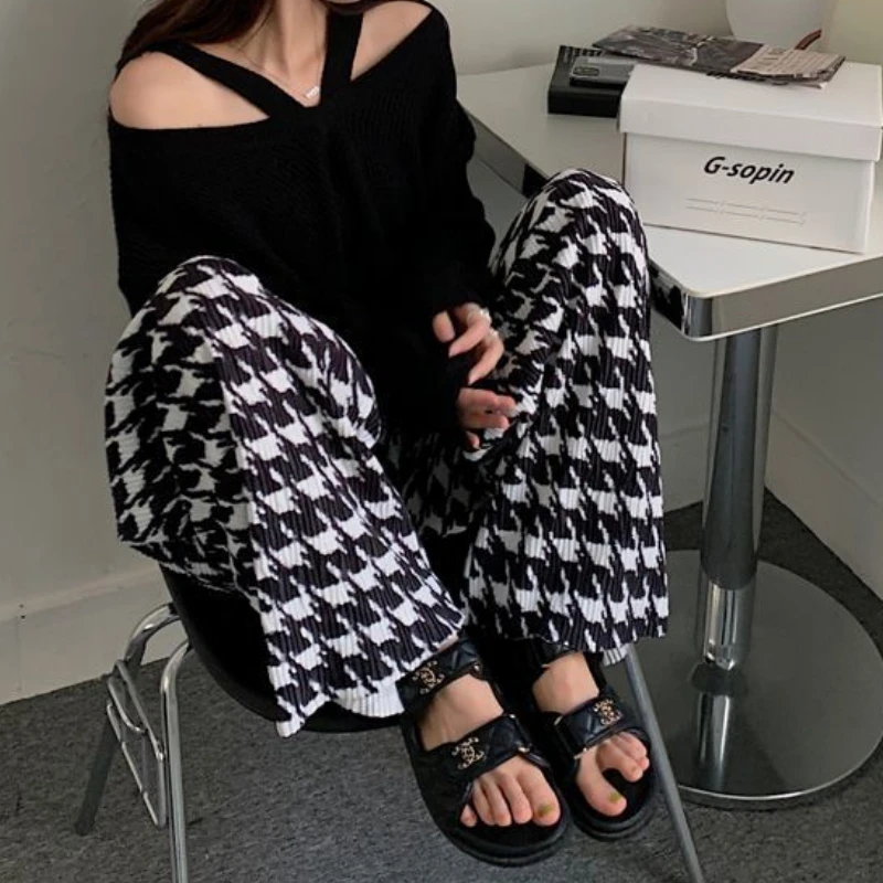 Print Pleated Wide-legged Pants High Waisted Women Trouser Spring Summer Streetwear Sweatpants Harajuku Y2k Pants Casual Korean