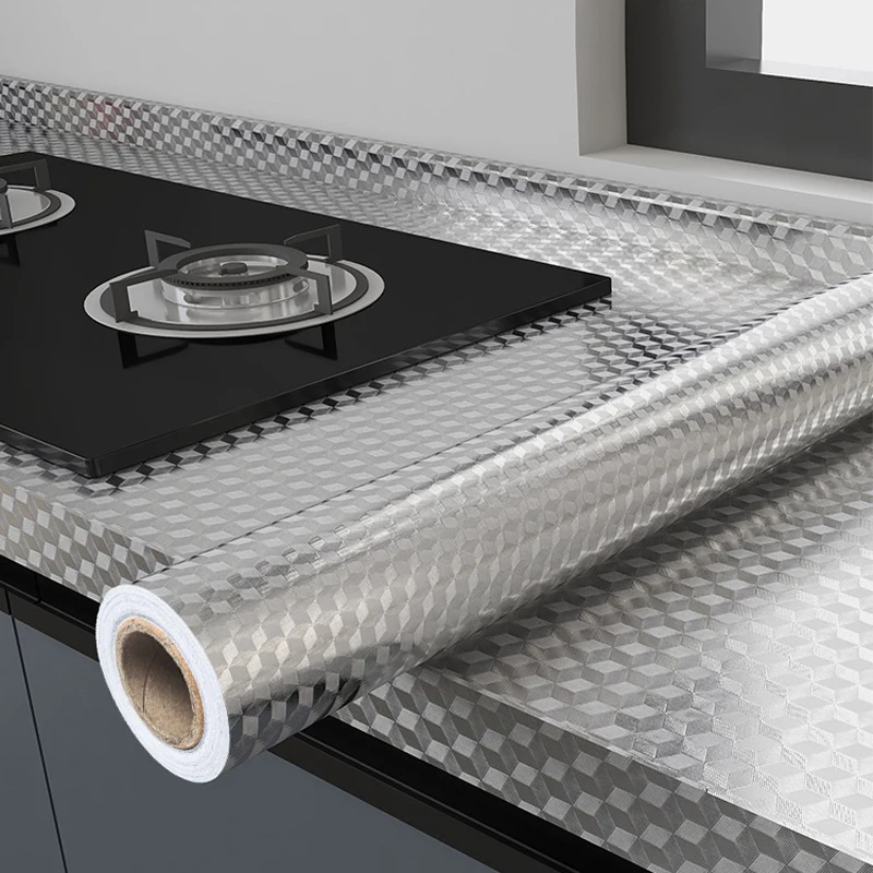 Modern Kitchen Oil-proof Self Adhesive Stickers Anti-fouling High-temperature Aluminum Foil gas stove Cabinet Contact Wallpaper 2
