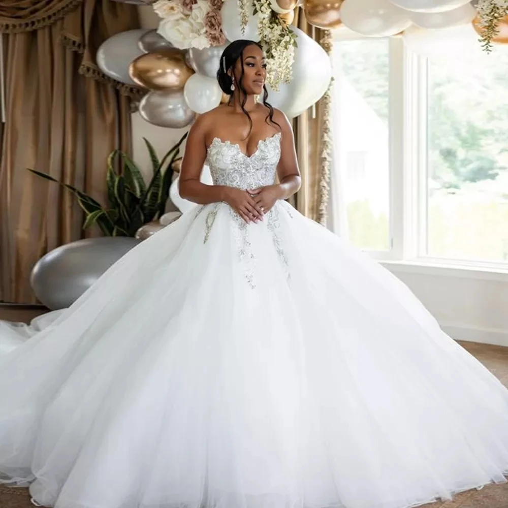 

IRIDESCENT Luxury Sweetheart African Wedding Dresses Sleeveless Lace Up Appliques Robe De Mariee Corset Floor Length Plus Size