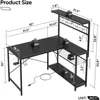 42 L Gaming Desk,Computer Desk with Power Outlets, LED Lights, Reversible Corner Desk with 4-Tier Shelves,Cup Holder 2