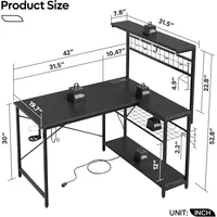 42 L Gaming Desk,Computer Desk with Power Outlets, LED Lights, Reversible Corner Desk with 4-Tier Shelves,Cup Holder 2
