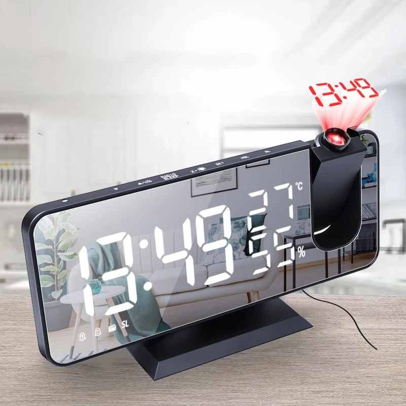 

LED Digital Projection Alarm Clock Electronic Alarm Clock with Projection FM Radio Time Projector Bedroom Bedside Mute Clock