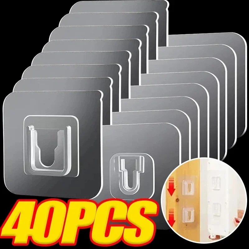 Self Adhesive Wall Hooks 40/2pcs Double-Sided Traceless Suction Cup Storage Holders For Bathroom Kitchen Organizer