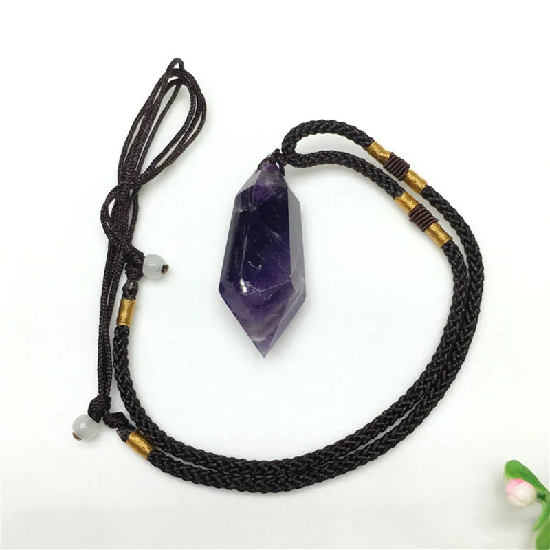Purple Natural Banded Chevron Dream Amethyst Quartz Crystal Point Wand Pendant Pendulum Reiki Healing Chakra Stone Necklace Gift 6