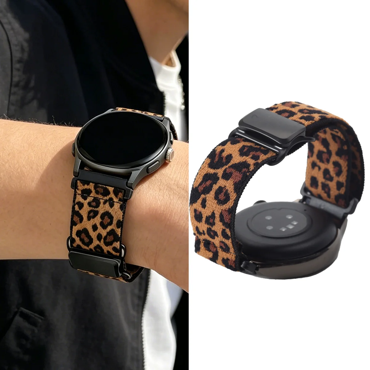 Leopard Magnetic Strap with Stretchy Nylon Wristband – 18/20/22mm