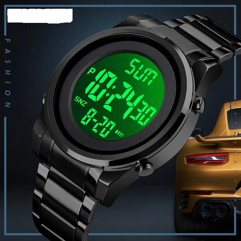 Fashion Luxury Men Led Digital Wristwatch Stainless Steel Band Waterproof Multifunction Electronic Watches