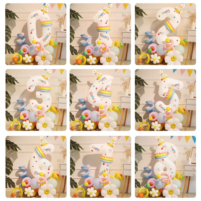 

43pcs Daisy Flower Balloon Set 32inch 1-9 White Digital Balloon Tower For Kids Happy Birthday Party Decoration DIY Crafts Supply