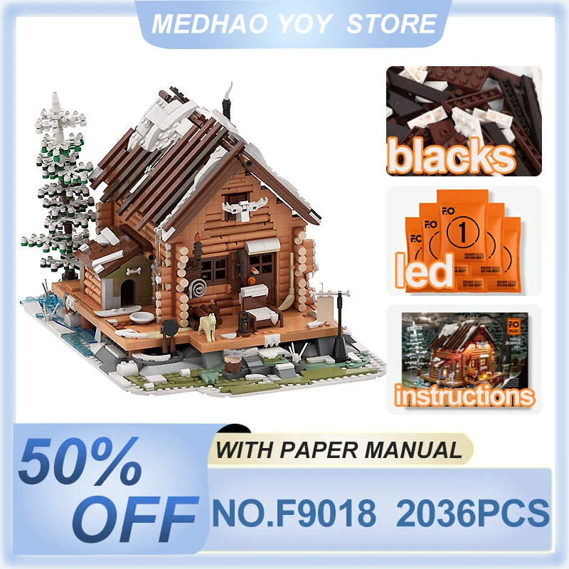 

Funwhole F9018 Hunting Cabin Retro House Building Model cottage sets With Led Light Toys assembly Model Birthday Gift For Kids