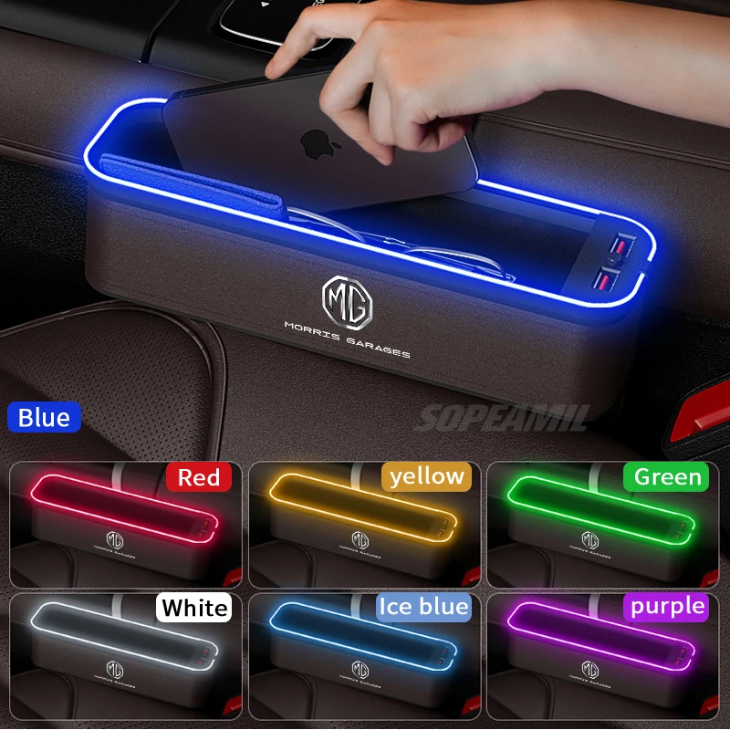Car Seat Crevice Storage Box USB Charging Seat Gap Slot Mood lamp For MG ZS HS ES5 MG4 EV Electric S5 EV MG3 MG5 MG6 MG7 ONE EZS 1